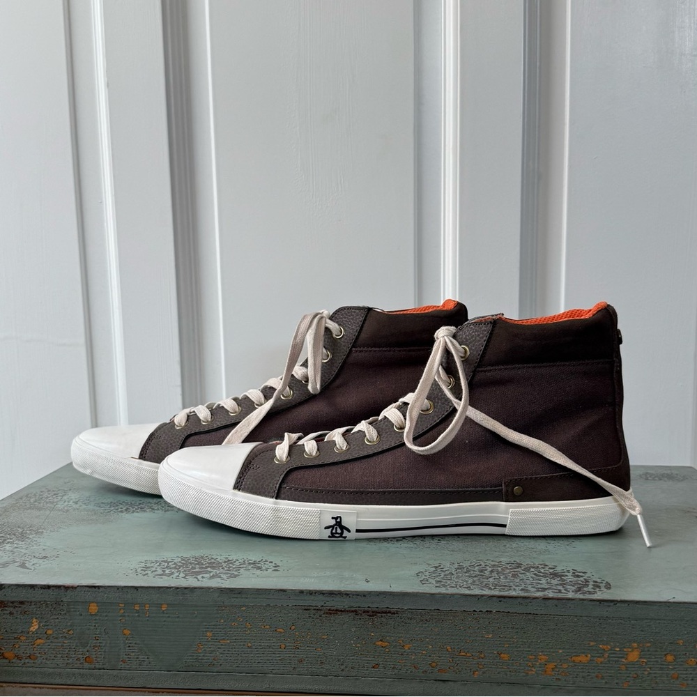 Penguin High-Top Canvas Sneakers in Brown and White - Men's Sz 10.5